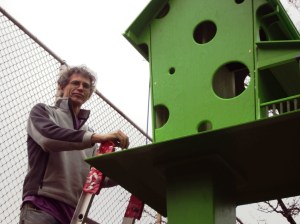 Alex Moyle and his birdhouse