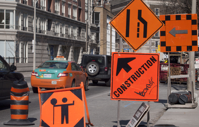 Construction traffic signs.