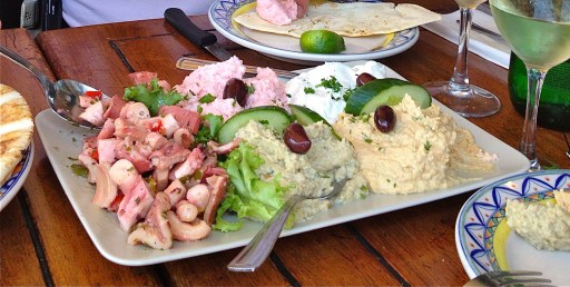 Plate of Greek food.