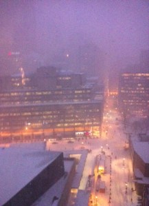 Snowstorm in downtown Toronto.