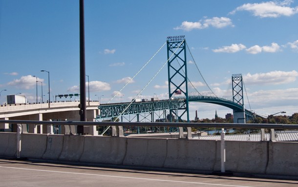 The Ambassador Bridge at the Detroit-Windsor border crossing.