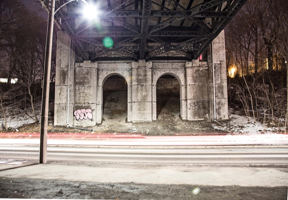Under Rosedale Ravine bridge in Toronto.