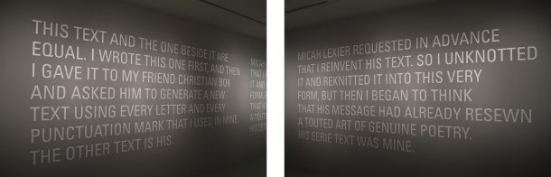 Two equal texts, art by Micah Lexier.