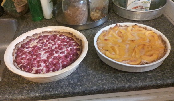 Two baked fruit pies.