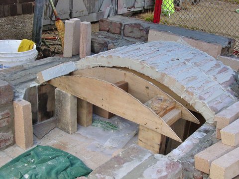 The pizza oven under construction.