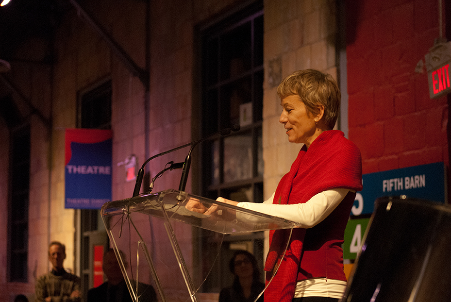 Debra Slack speaks at Peter MacKendrick gallery renaming ceremony.