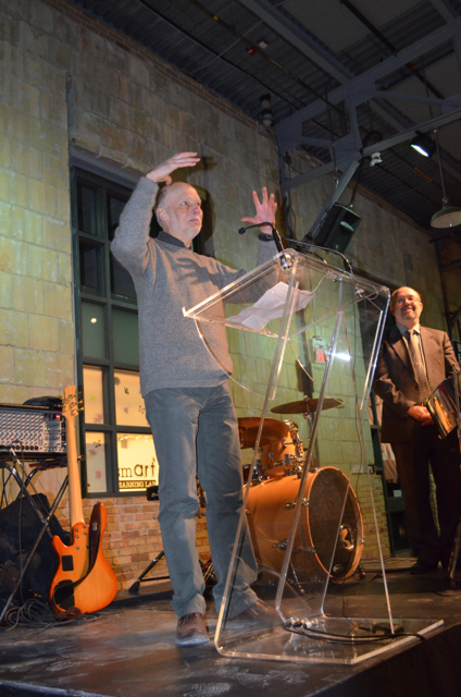 Vid Ingelevics speaks at Peter MacKendrick gallery renaming ceremony.