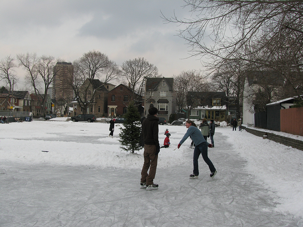 Skaters at Wychwood ice rink, 2008.
