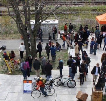 Crowd at outdoor event.