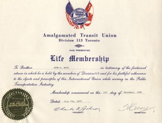 Union membership certificate.