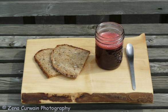 Slices of seed bread with jam.