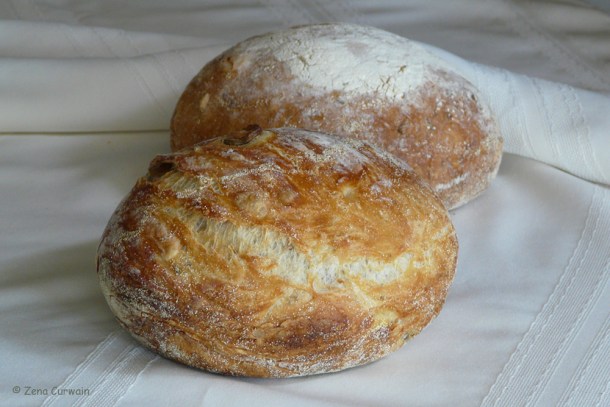 Fresh loaves of white bread.