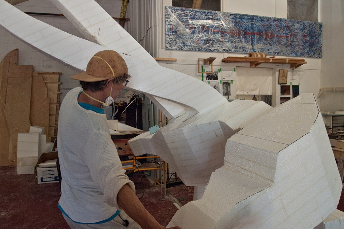 Moving styrofoam sculpture.