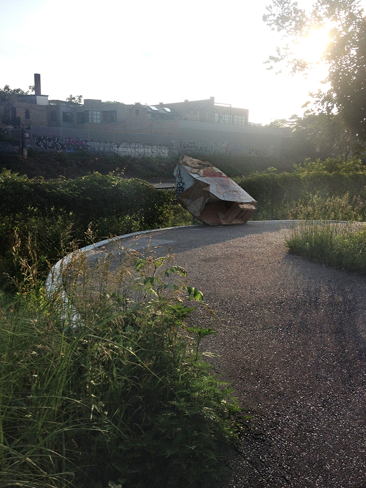 Tipped over sculpture.
