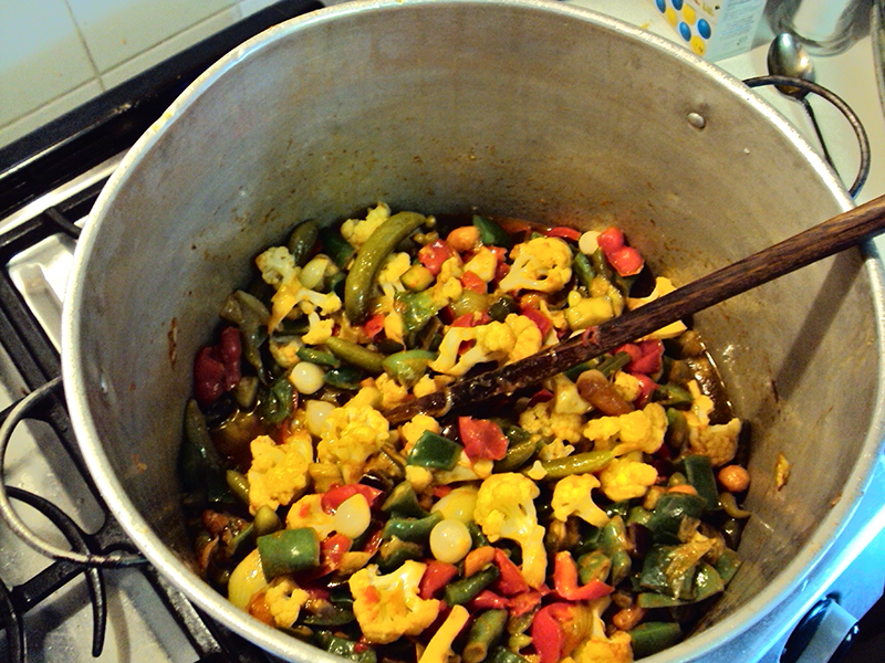 Stirring vegetables.