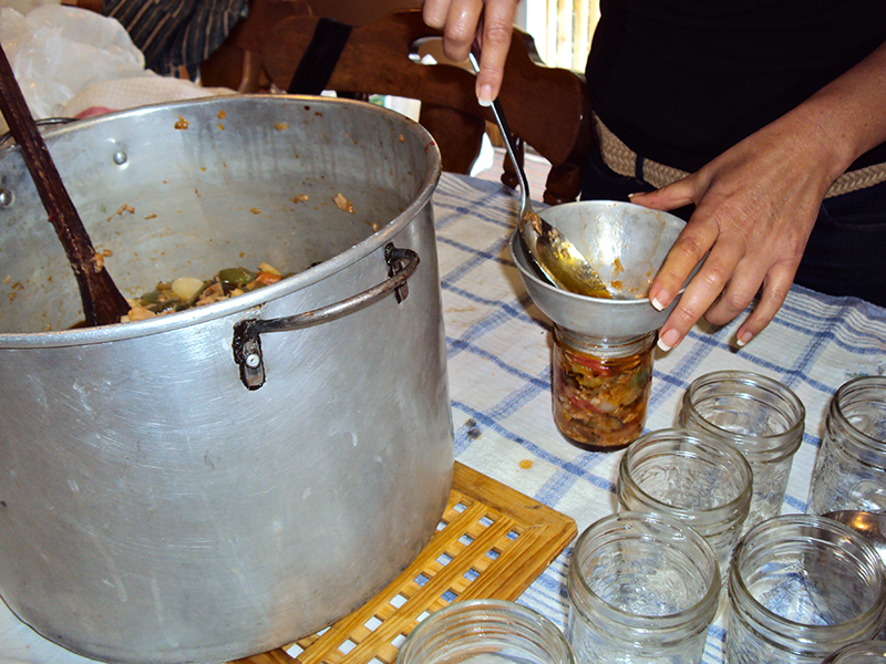 Funnelling into jar.