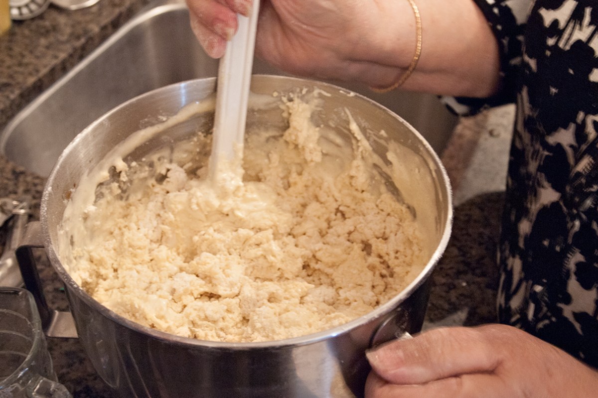 Mixing dough.