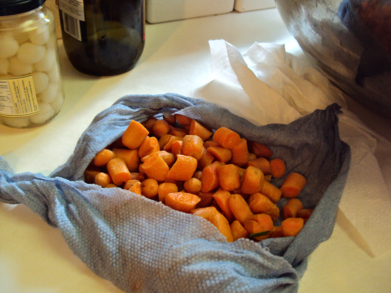 Cut-up carrots in packet.