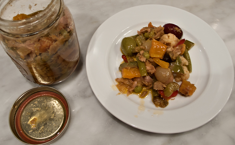 Giardiniera on the plate.