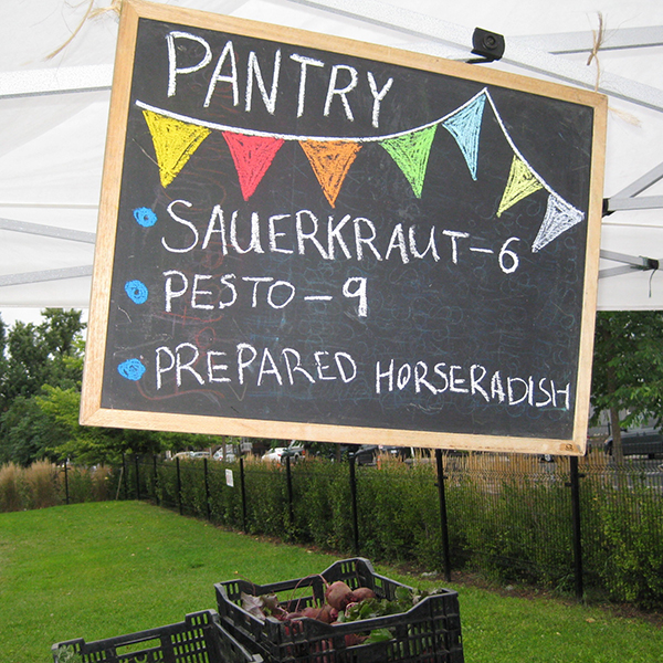 Pantry chalkboard offerings.