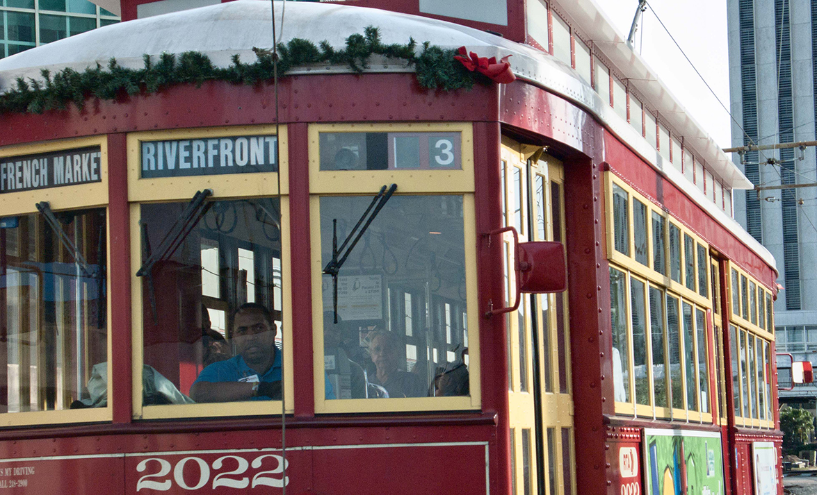 A New Orleans streetcar near the French Market.