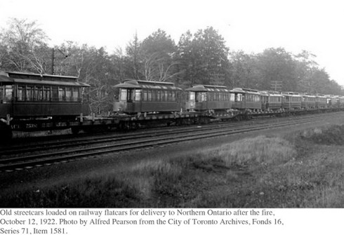 Old streetcars shipped north by rail.