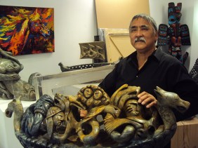 Inuit sculptor Ruben in Kipling gallery.