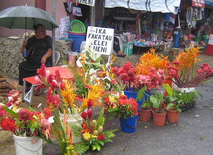 Flower vendor in Tonga market.