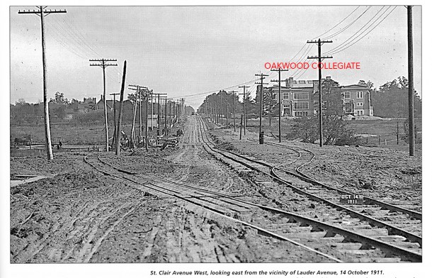 Oakwood Collegiate and streetcar track construction.