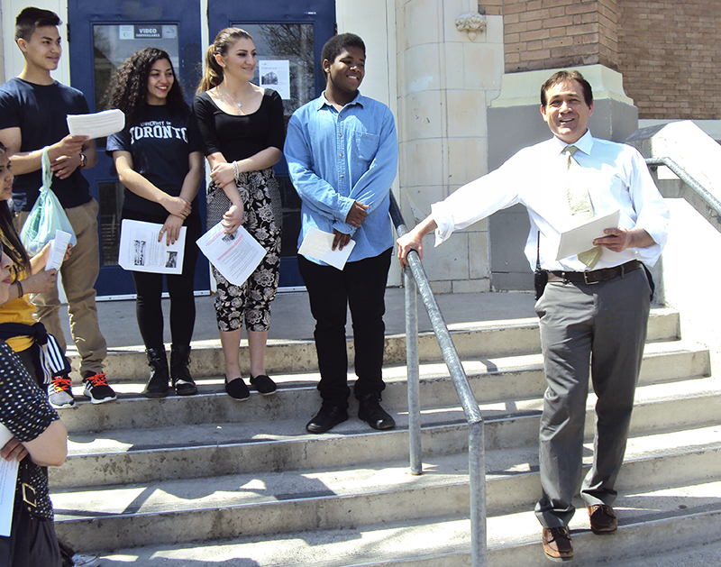 Principal Nosov and students at Oakwood CI.