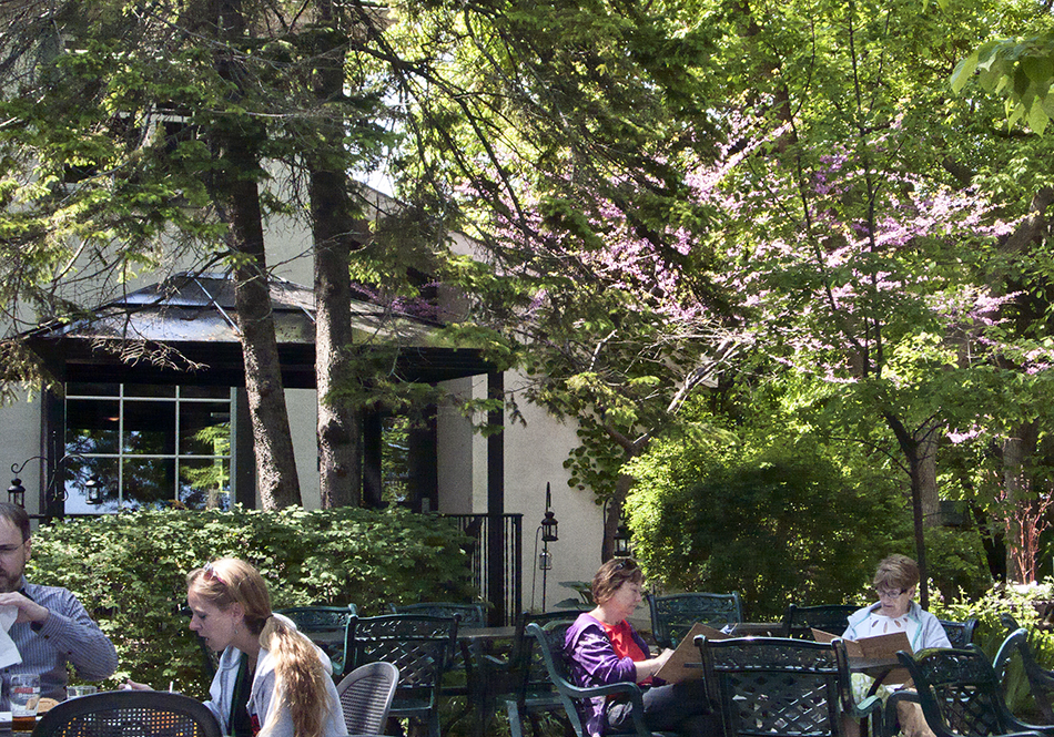 Sitting on the Rectory cafe patio.