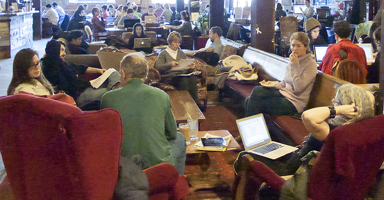 People sitting in a cafe.
