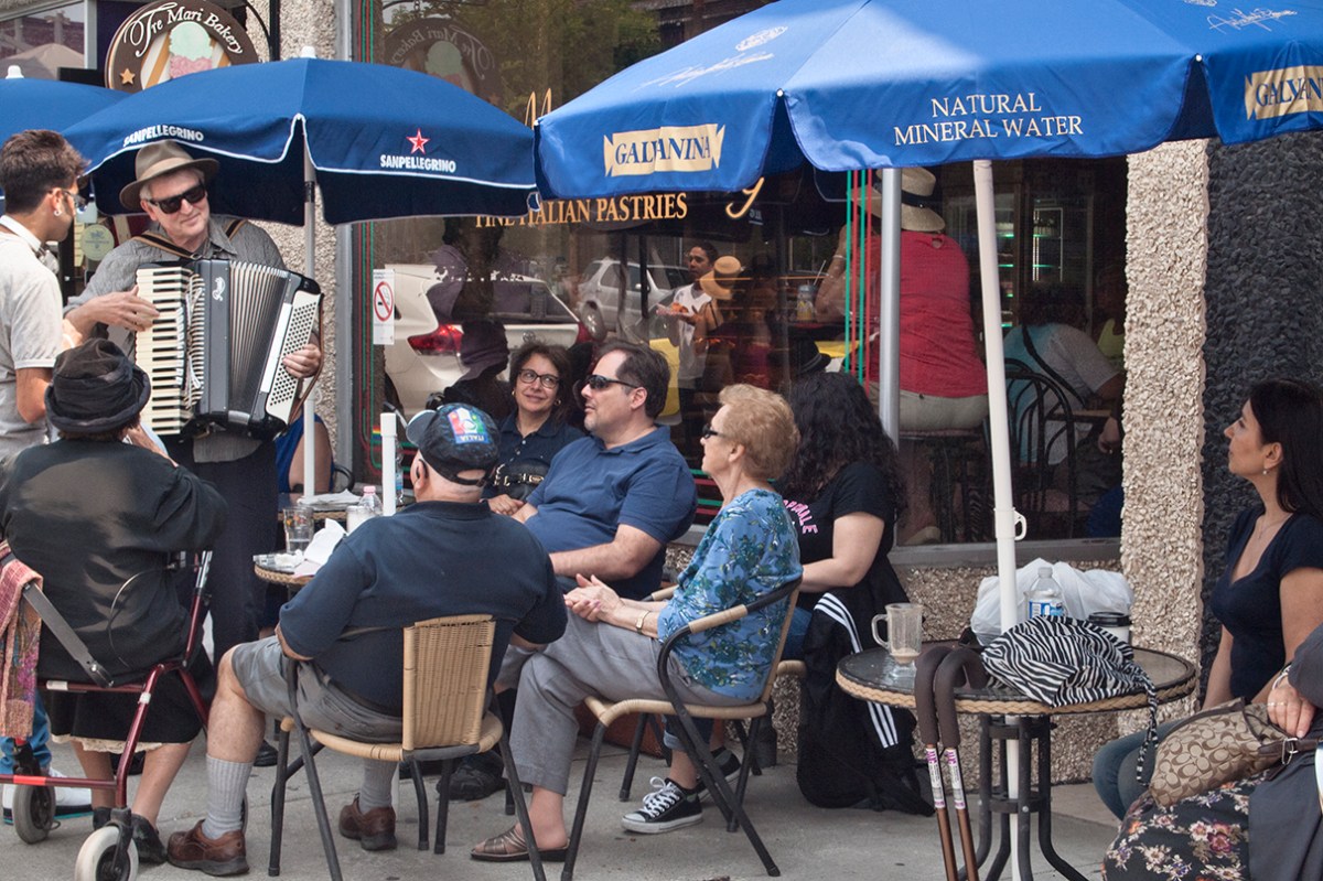 Accordion player at Tre Mari Bakery.