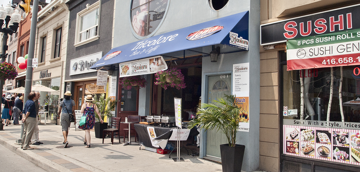 Sidewalk in front of Tricolore Cafe on St. Clair W.