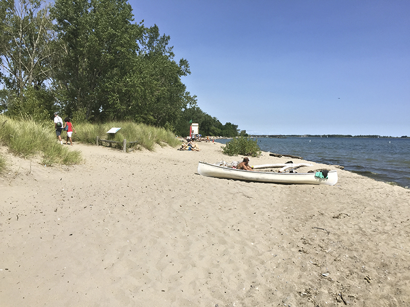 Gibraltar beach with canoes.