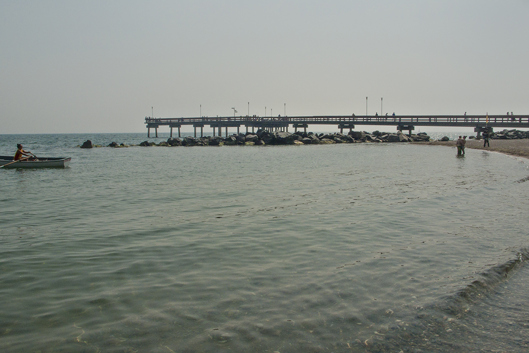 Centre island pier and lifeguard.