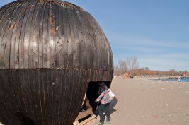 Entering Belly of the Bear installation on beach.