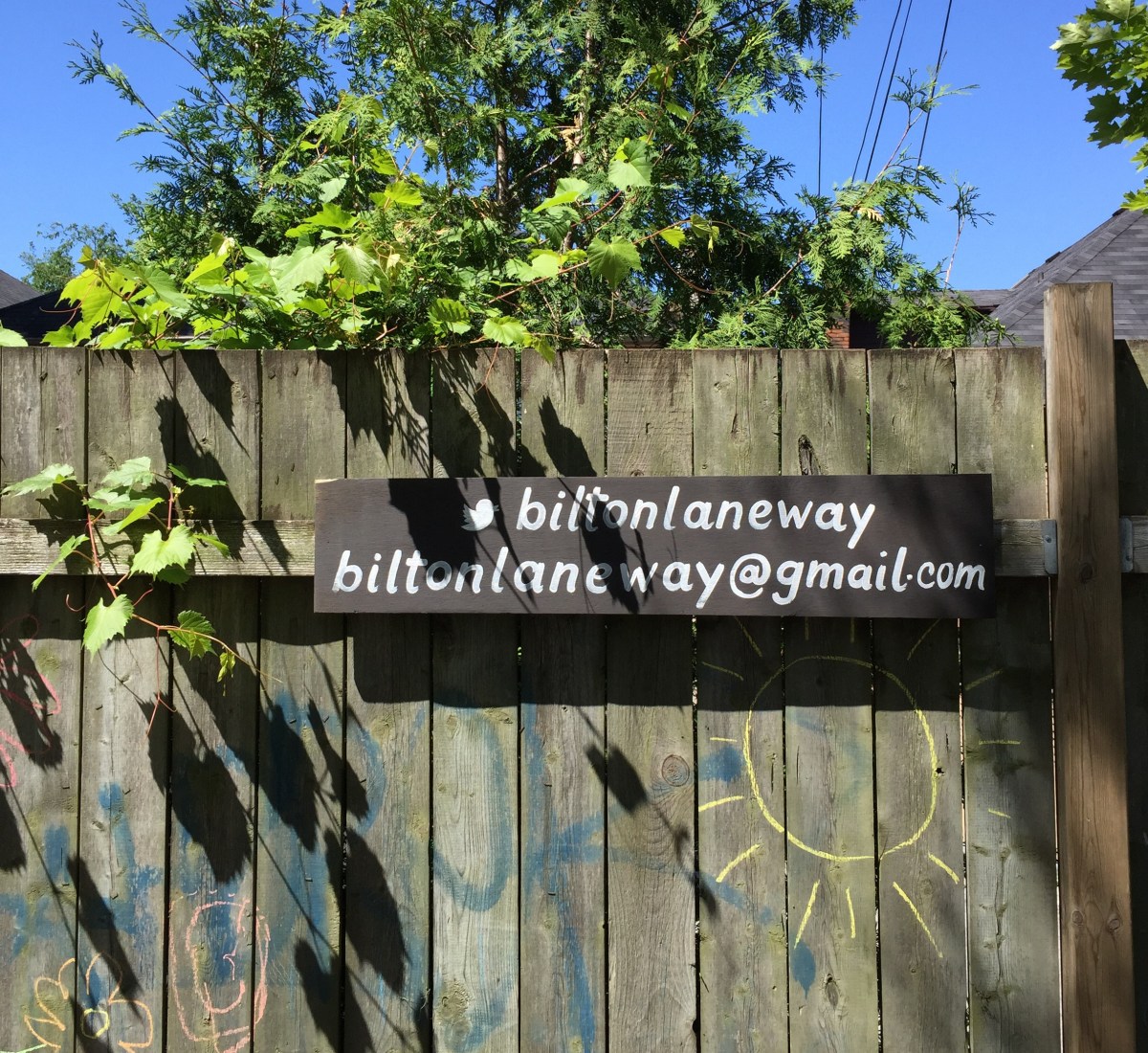 Bilton laneway sign on fence.