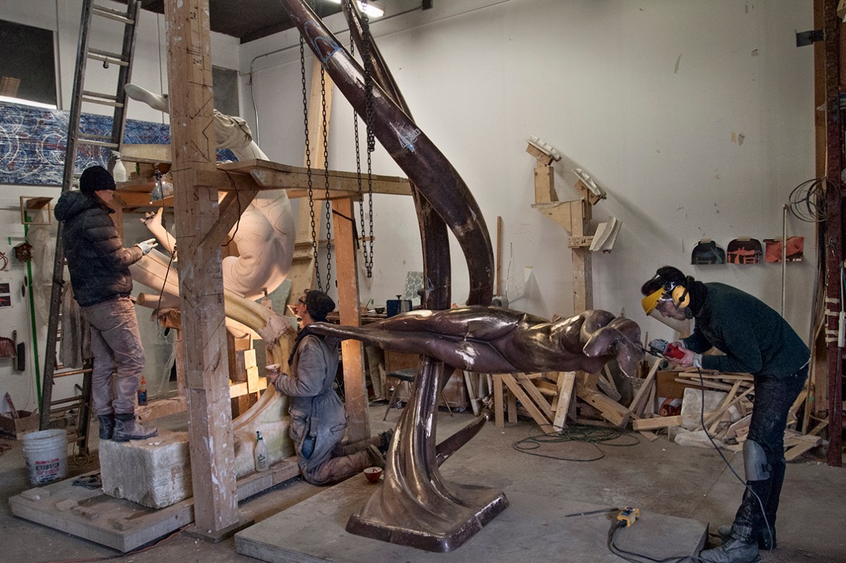 Studio with bronze figure.