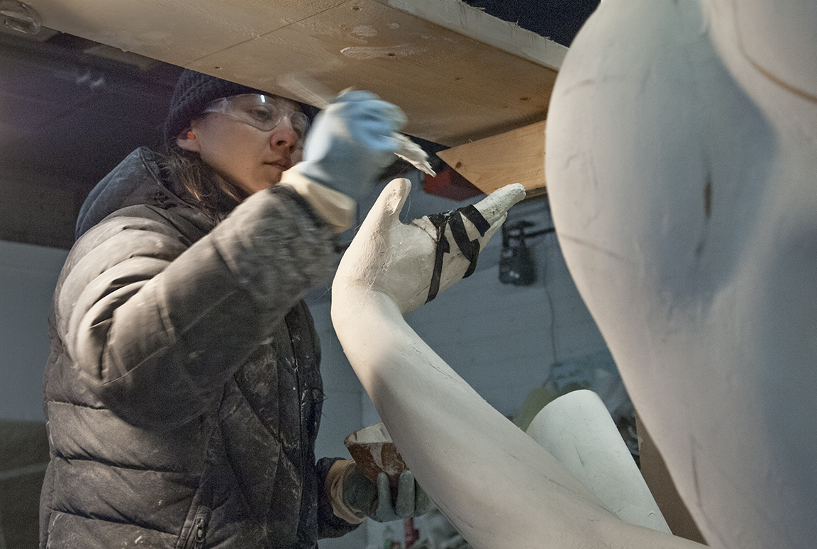 Working on the hand.