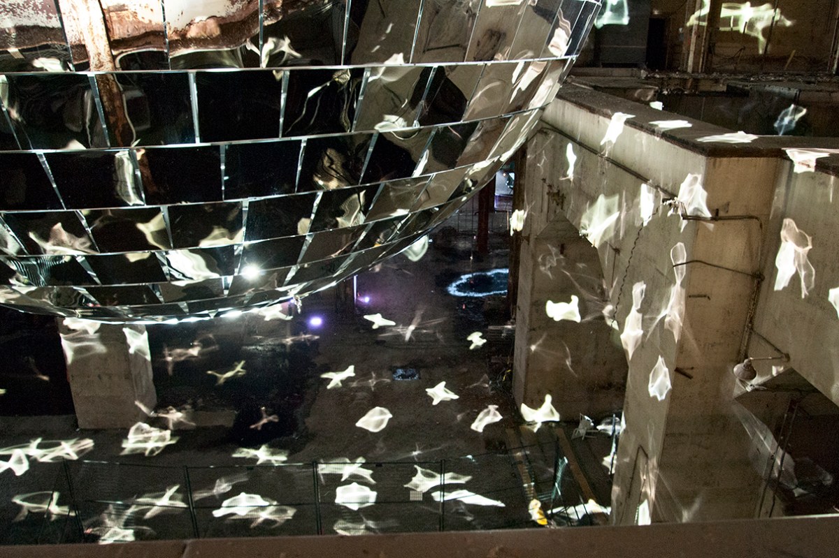 Mirror ball in the Hearn with refractions below.