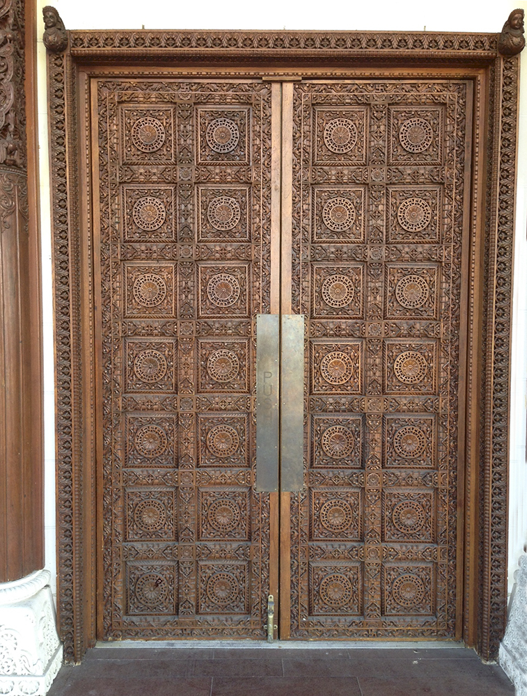 Carved wooden doors.
