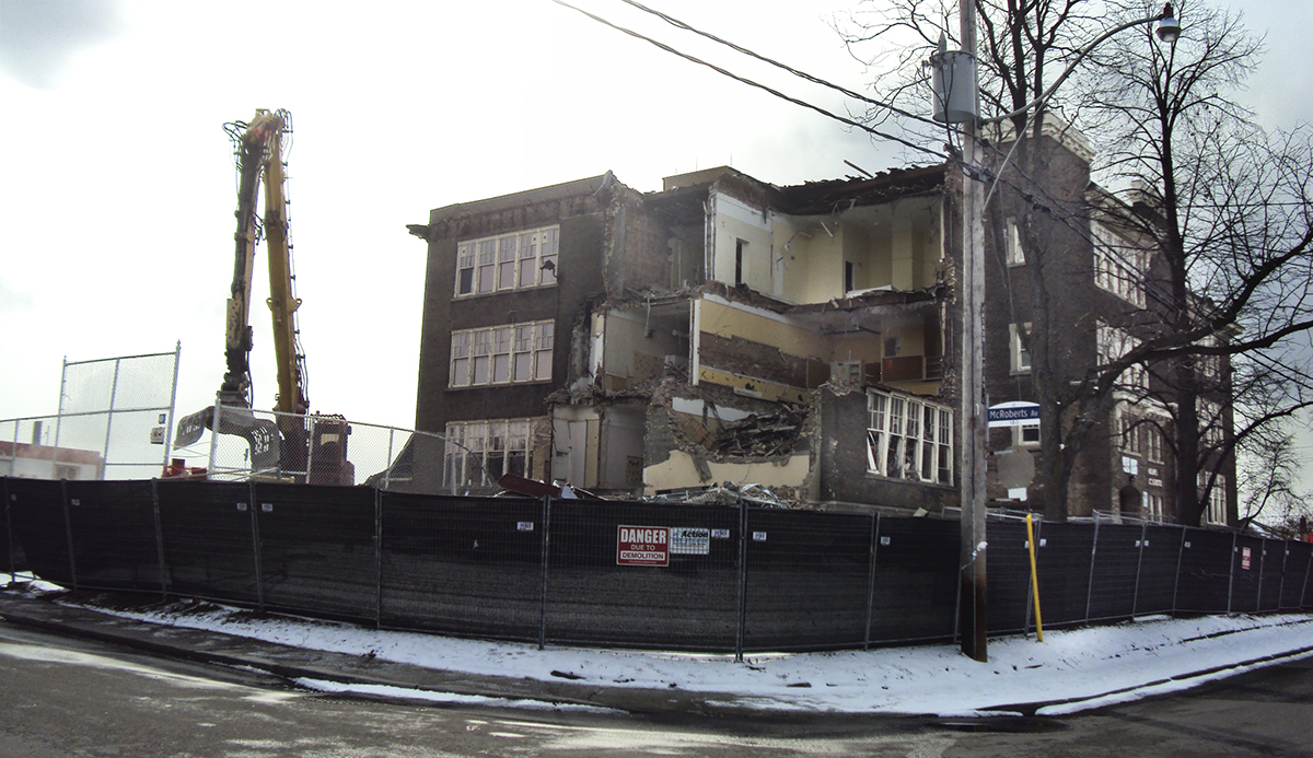 Hughes P.S. destruction begins.