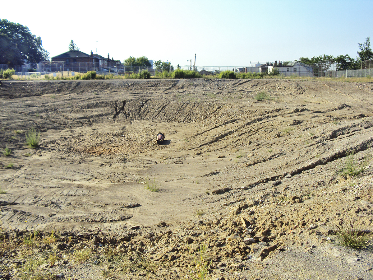 Empty hole left after destruction of Hughes P.S.