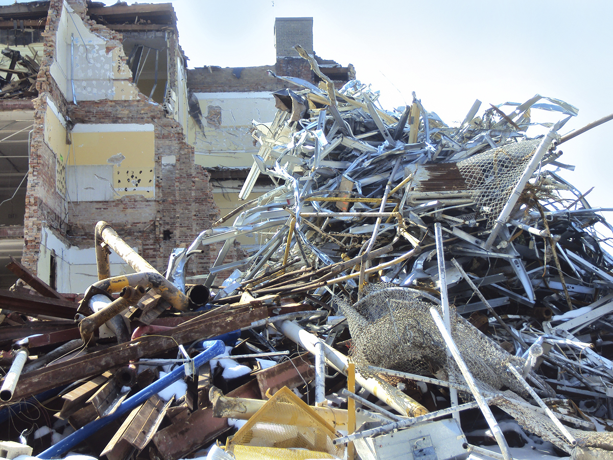 School destruction debris.