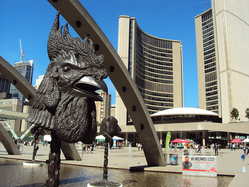 Zodiac rooster at Toronto city hall.