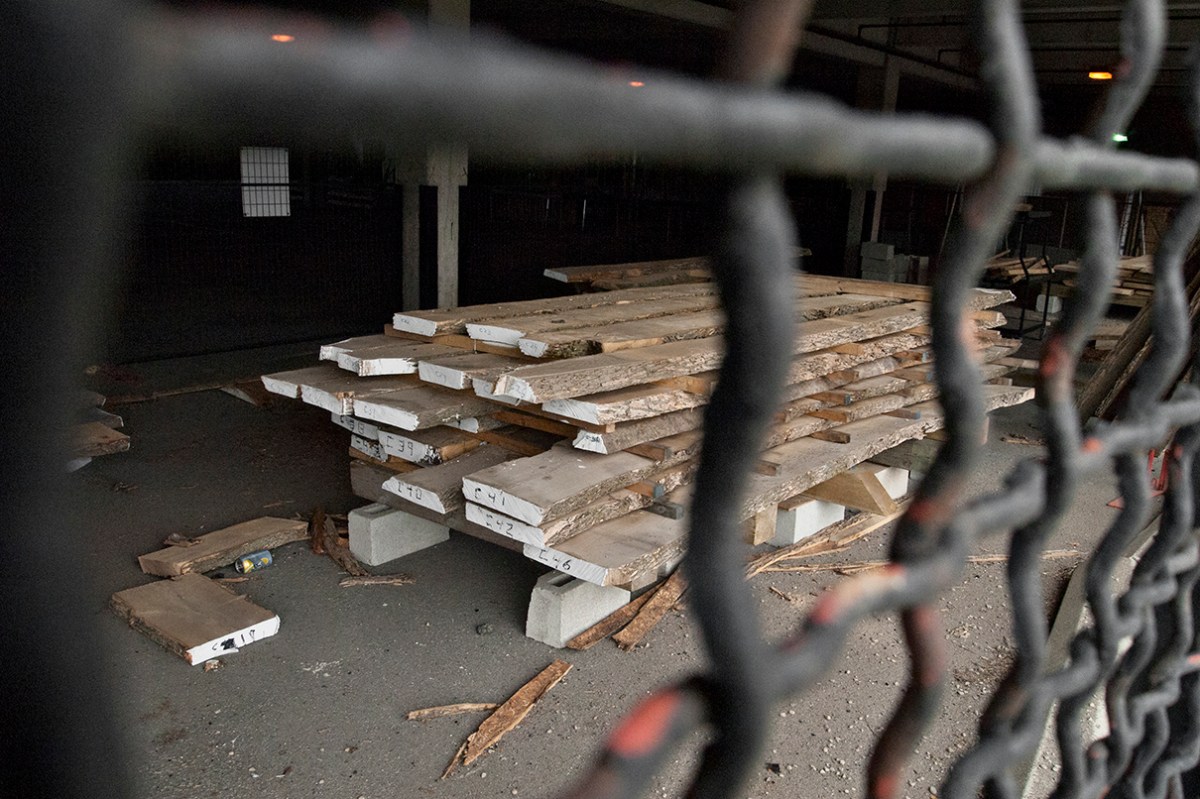 Stacked and numbered lumber.