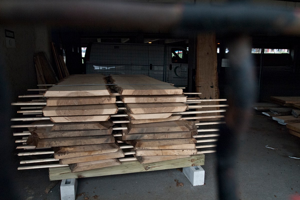 Stacked lumber.
