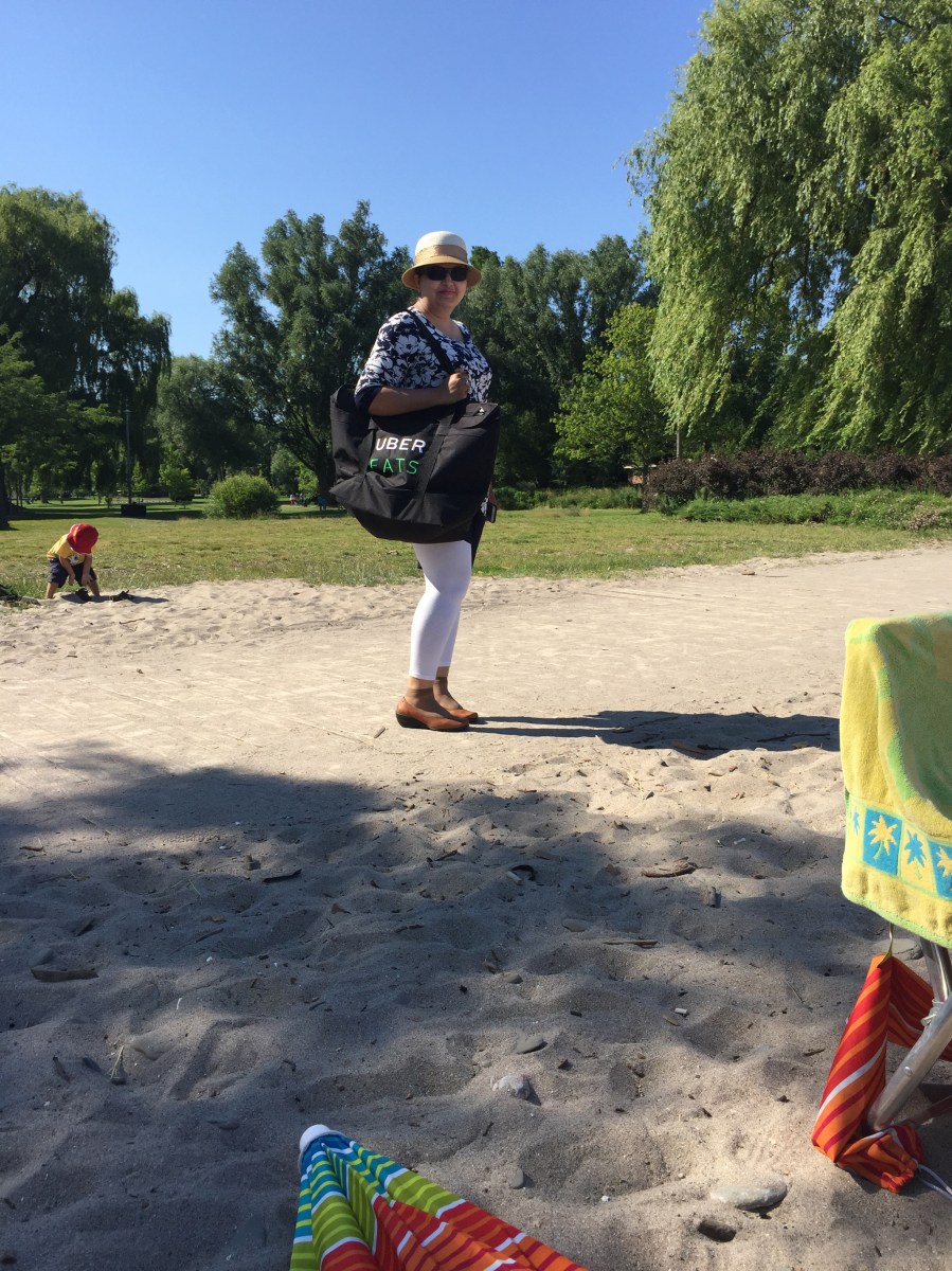 Harmeet with her UberEats bag.