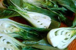 Baby bok choy cut.